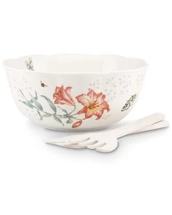 Lenox Butterfly Meadow Salad Bowl & Servers With $8 Credit Home