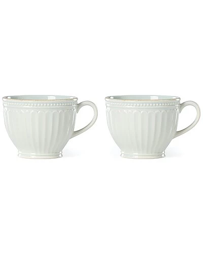 Lenox French Perle Groove Blue 2Pc Latte Mug Set With $3 Credit Home