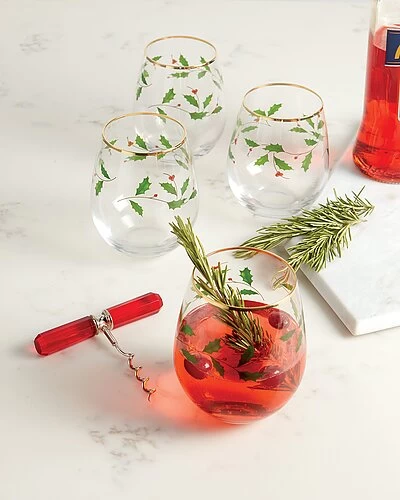 Lenox Holiday 4pc Stemless Wine Glasses Home - Image 2